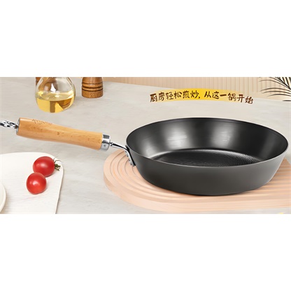 古臻匠铁锅平底煎锅+锅盖+木铲28cm